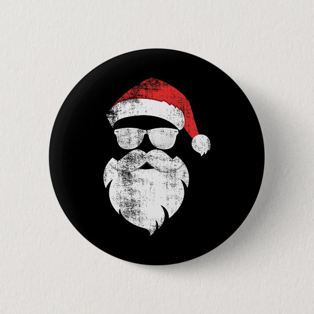 Fun Hipster Santa Face mit Hutbart und Gles Chr Button (Vorderseite)