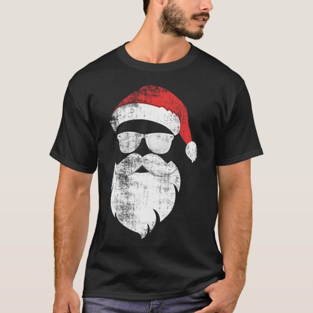Fun Hipster Santa Face mit Hutbart und Gles Chr T-Shirt (Vorderseite)