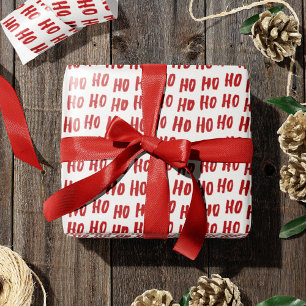 Fun Ho Ho Text Red Holiday Pattern Weihnachten Geschenkpapier