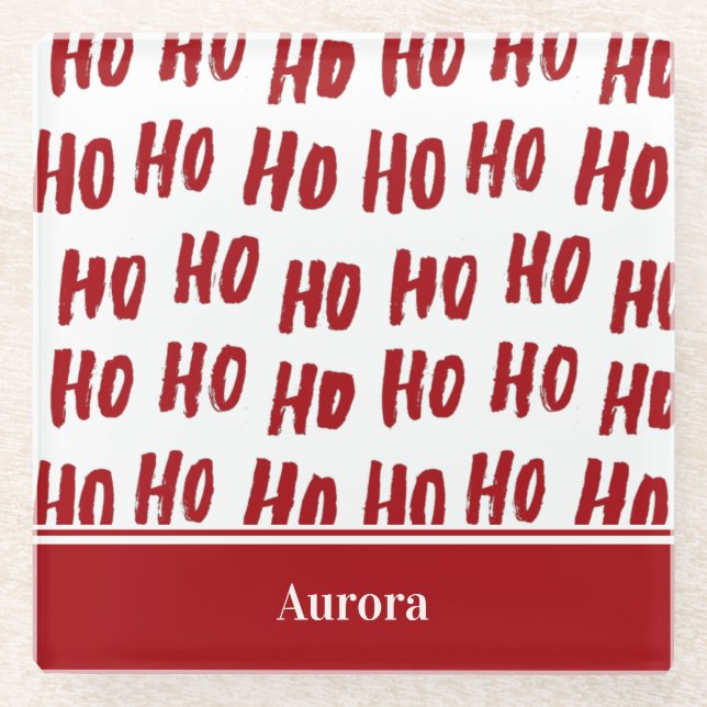 Fun Ho Ho Text Red Holiday Pattern Weihnachten Glasuntersetzer (Vorderseite)