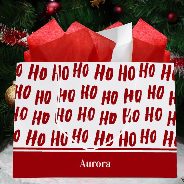 Fun Ho Ho Text Red Holiday Pattern Weihnachten Große Geschenktüte (Von Creator hochgeladen)