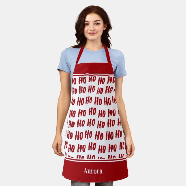Fun Ho Ho Text Red Holiday Pattern Weihnachten Schürze (Getragen)