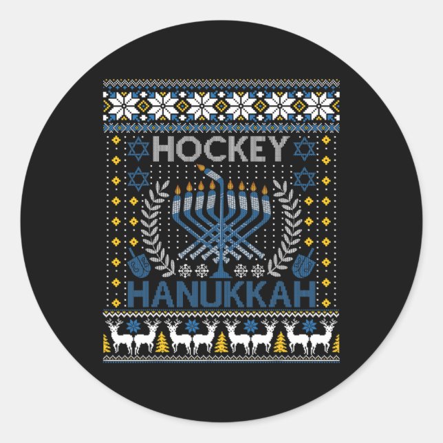 Fun Hockey Menorah Hanukkah Judenfestival Holida Runder Aufkleber (Vorderseite)