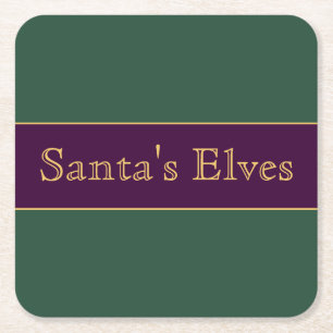 Fun Holly Green Red Stripes Text "Santa's Elves" Rechteckiger Pappuntersetzer