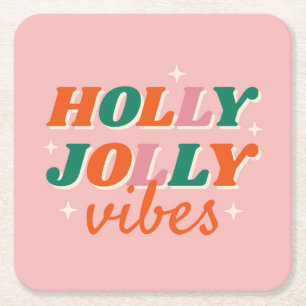 Fun Holly Jolly Vibes Weihnachtsdesign Rechteckiger Pappuntersetzer