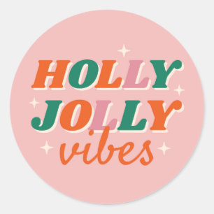 Fun Holly Jolly Vibes Weihnachtsdesign Runder Aufkleber