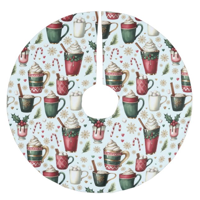 Fun Hot Christmas Holiday Drinks Christmas Pattern Polyester Weihnachtsbaumdecke (Vorderseite)