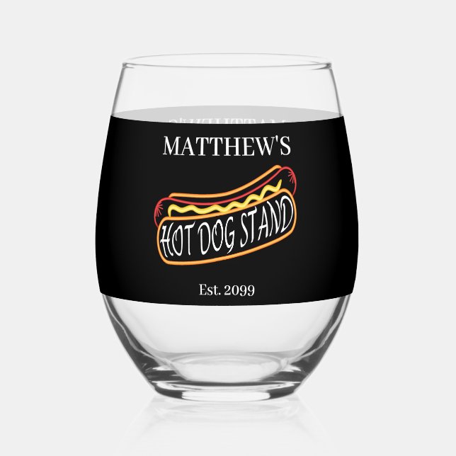 Fun Hot Dog Stand Trinkbehälter Cocktail Weinglas Ohne Stiel (Vorderseite)