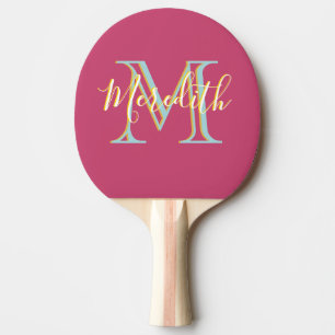 Fun Hot Pink Blue Yellow Custom Monogram Name Tischtennis Schläger