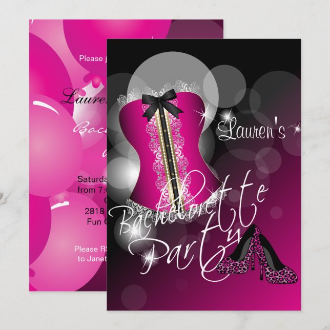 Fun Hot Pink Junggeselinnen-Abschied Einladung (Vorne/Hinten)
