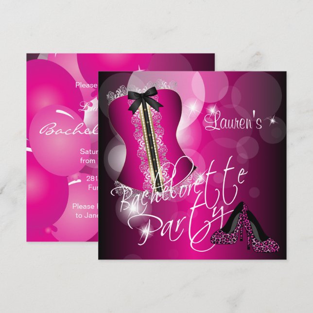 Fun Hot Pink Junggeselinnen-Abschied Einladung (Vorne/Hinten)