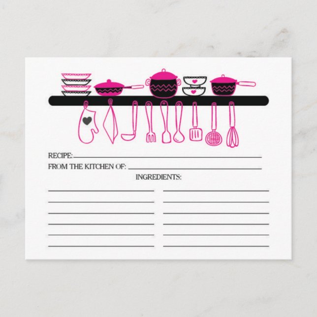 Fun Hot Pink Kitchen Gadgets Bridal Rezept Karten (Vorderseite)