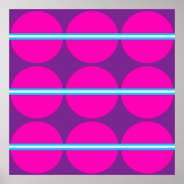Fun Hot Pink Lila Polka Dots Aquamarin Streifen De Poster (Vorne)