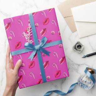Fun Hot Pink Peppermint Kisses Design Geschenkpapier