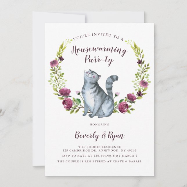 Fun Housewärming Purrty Party Cat Thema Einladung (Vorderseite)