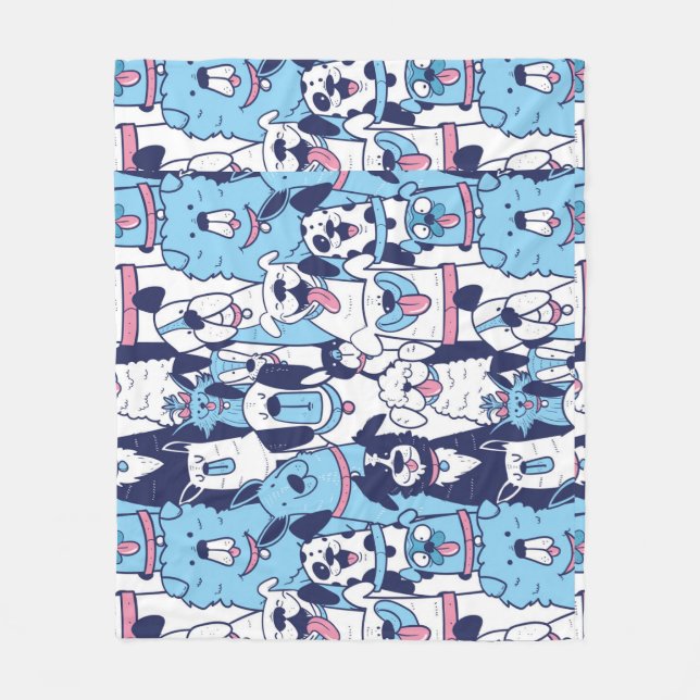 Fun Hund Rassen Tiermuster Cartoon Fleecedecke (Vorderseite)