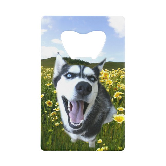 Fun Husky Dog in Wilden Blume Brieftasche Öffnung Geldbeutel Flaschenöffner (Vorderseite)