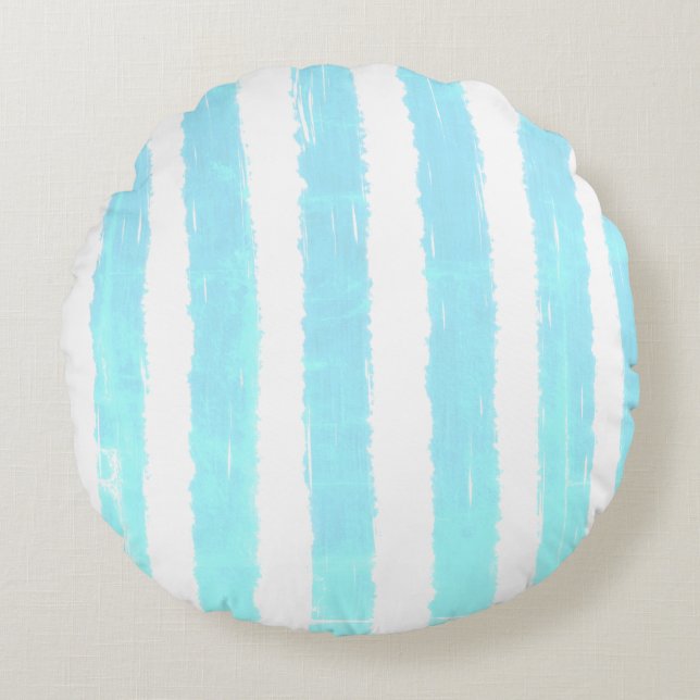 Fun Ice Blue Imitats glänzen Aquarellstreifen Rundes Kissen (Vorderseite)