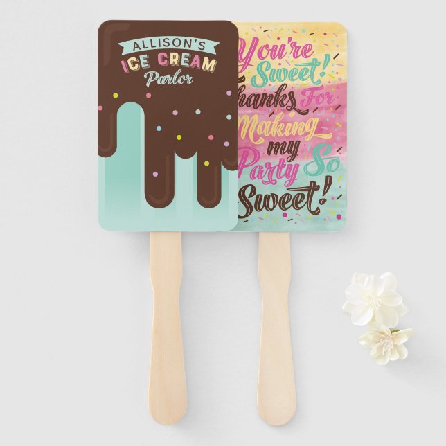 Fun Ice Cream Aquamarin Popsicle Leckerei Geburtst Fächer (Vorne und Hinten)