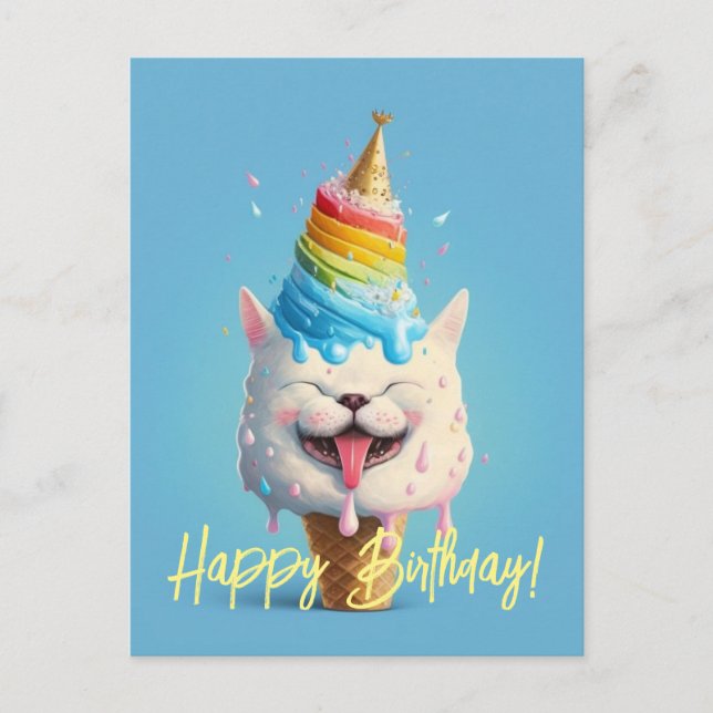 Fun Ice Cream Cat Carte de voeux Anniversaire (Devant)