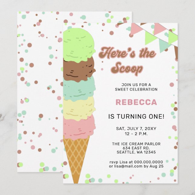 Fun Ice crème party Anniversaire invitation (Devant / Derrière)