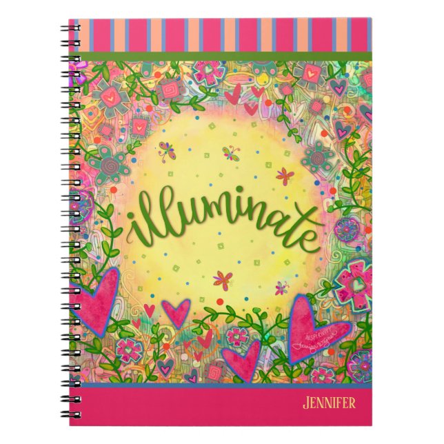 Fun Illuminate Yellow Floral Heart Notebook Notizblock (Vorderseite)