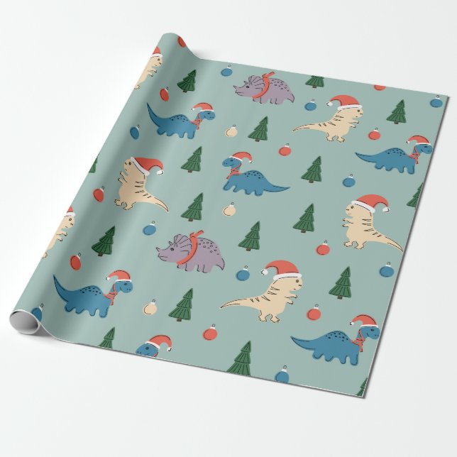 FUN ILLUSTRATION CHRISTMAS DINOSAUR GIFT WRAPPING GESCHENKPAPIER (Ungerollt)