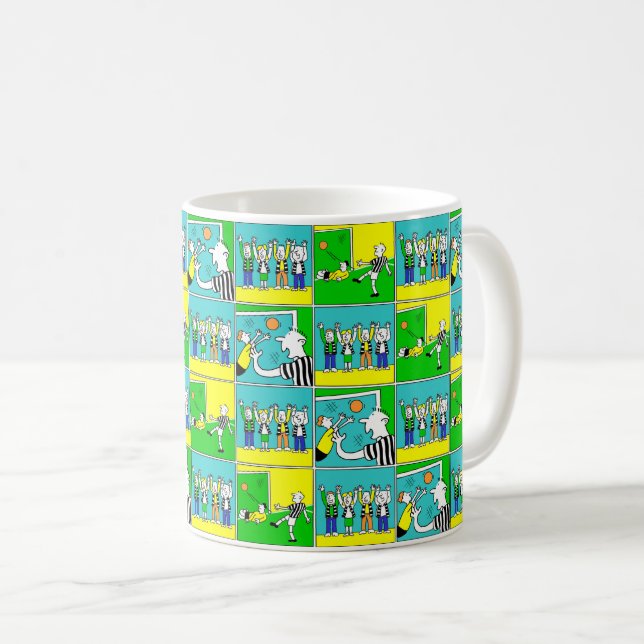 Fun Illustration von Fußballern & Fans auf einer Kaffeetasse (VorderseiteRechts)