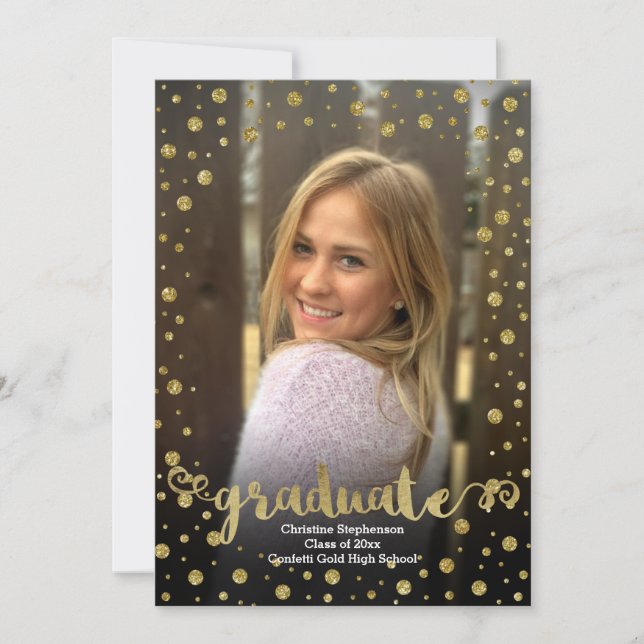 Fun Imitate Gold Glitzer Confetti Foto Abschluss Einladung (Vorderseite)