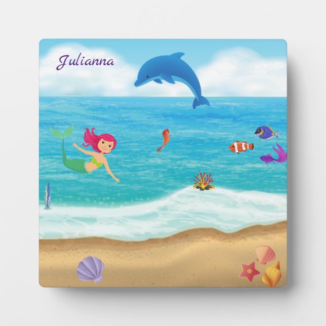 Fun in the Sun Mermaid Dolphin Beach Personalized Fotoplatte (Vorderseite)