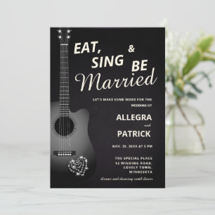 Fun Informal Guitar Diamonds Black Foto Wedding Einladung