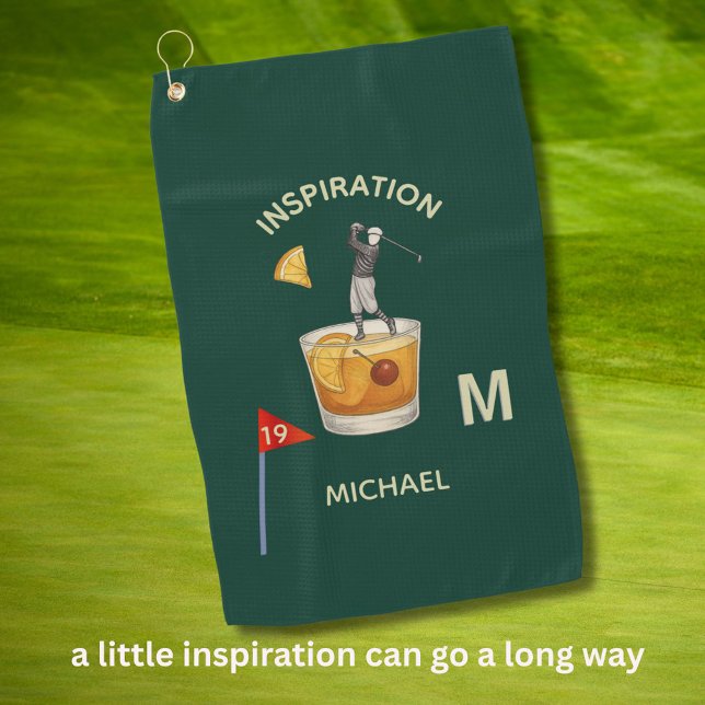 Fun Inspirational 19th Hole Cocktail Monogram Name Golfhandtuch (Von Creator hochgeladen)