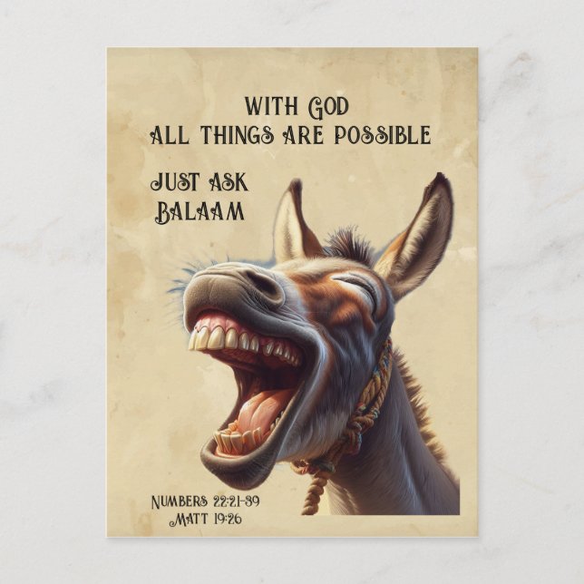 Fun Inspirational Bible Zitat Balam's Donkey Postkarte (Vorderseite)