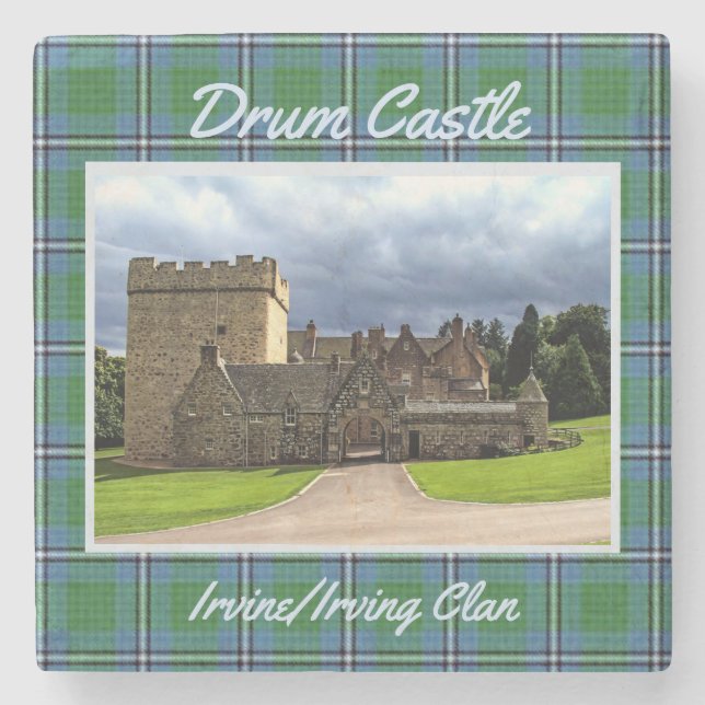 Fun Irvine/Irving Clan Drum Castle & Tartan Steinuntersetzer (Vorderseite)