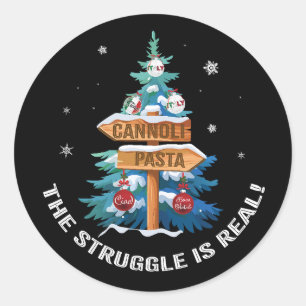 Fun italienisches Weihnachtsdesign Cannoli und Pas Runder Aufkleber