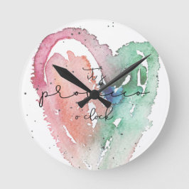 Fun It's Prosecco O'Clock Watercolor Runde Wanduhr