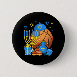 Fun Jewish Bysketbyll Byll Menorah Happy Hanukkah Button