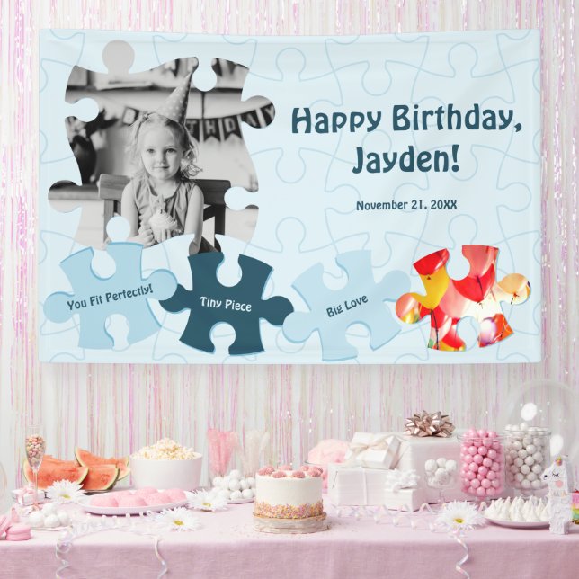 Fun Jigsaw Puzzle Theme Image Text Happy Birthday  Banner (Party)