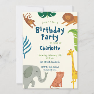 Fun Jungle Animals zum Geburtstag Einladung