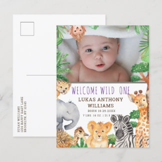 Fun Jungle Safari Animal Baby Geburtsankündigung Ankündigungspostkarte