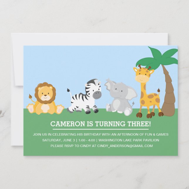 Fun Jungle Safari Kindergeburtstag Einladung (Vorderseite)
