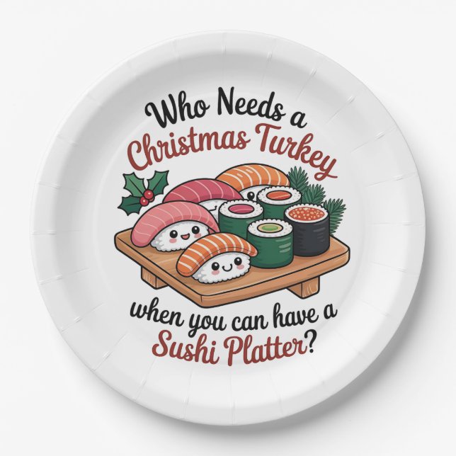 Fun Kawaii Christmas Sushi Platter Pappteller (Vorderseite)
