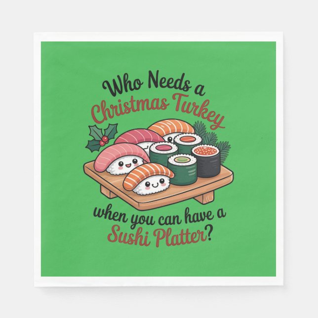 Fun Kawaii Christmas Sushi Platter Serviette (Vorderseite)