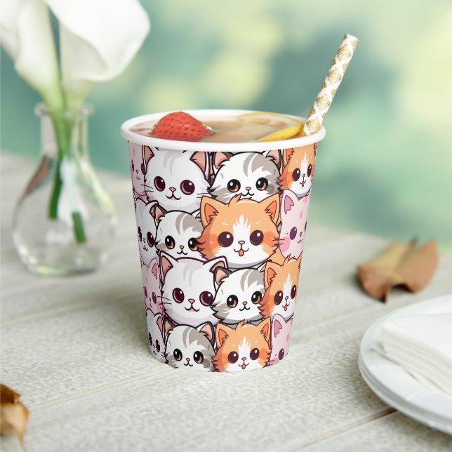 Fun Kawaii Farbenfrohe Einfache Katzen Kitten Heim Pappbecher (In Situ)