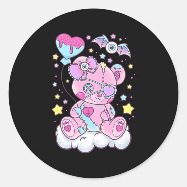 Fun Kawaii Pastel Goth Niedlicher Creepy Bär Anime Runder Aufkleber (Vorderseite)