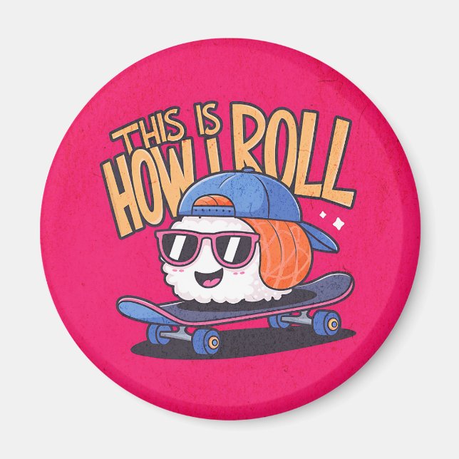 Fun Kawaii Sushi auf Skateboard Magnet (Vorne)