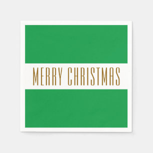 Fun Kelly Green White Stripes MERRY CHRISTMAS Serviette