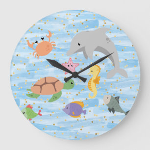 Fun Kids niedliche Meerestiere Delphin Schildkröte Große Wanduhr