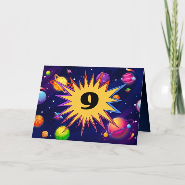 Fun Kids tragen Namen Planets Deep Space 9. Geburt Karte (Vorderseite)