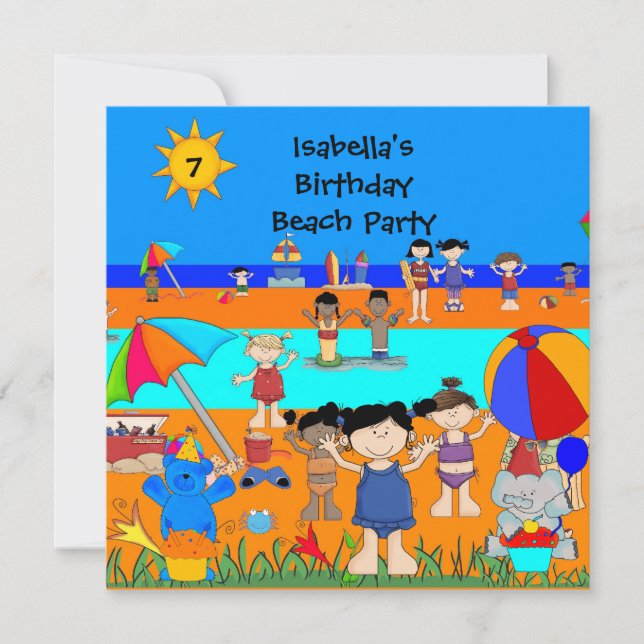 Fun Kindergeburtstag Party Beach Party Einladung (Vorderseite)